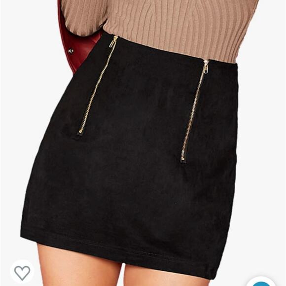 Floerns Dresses & Skirts - Floerns Women's High Waist Faux Suede Double Zipper Black Mini Skirt XS